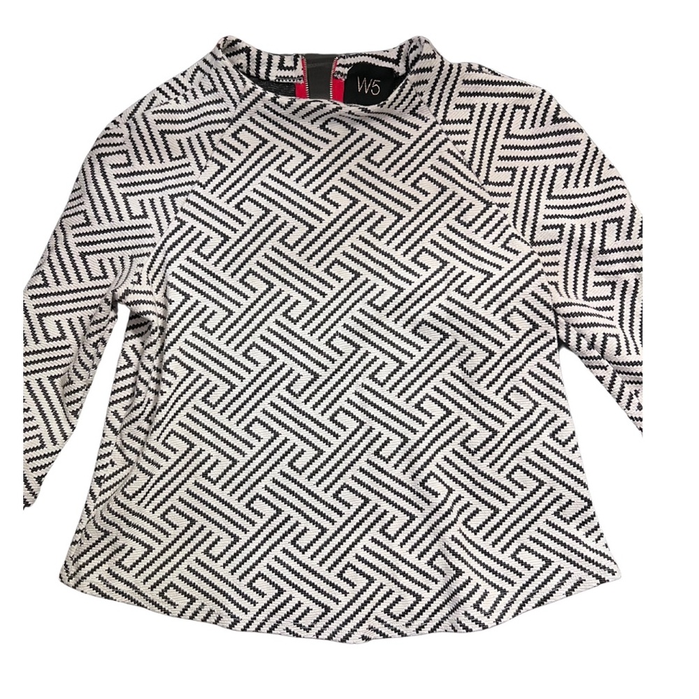 ANTHROPOLOGIE W5 Women's Black/White Geo Print Back Zip Sweater
